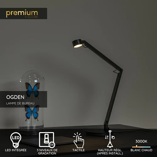 Lucide OGDEN - Lampe de bureau - LED 3 StepDim - 1x7W 3000K - Noir | Premium - USP